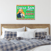 Oom Sam Apple Label (groen) - Wapato, WA Canvas Afdruk (Insitu (Slaapkamer))