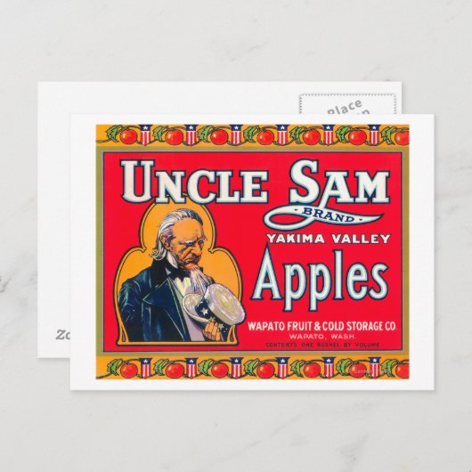 Oom Sam Apple Label (rood) - Wapato, WA Briefkaart (Voorkant / Achterkant)