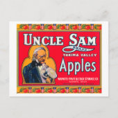 Oom Sam Apple Label (rood) - Wapato, WA Briefkaart (Voorkant)