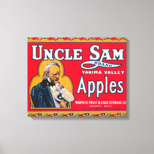Oom Sam Apple Label (rood) - Wapato, WA Canvas Afdruk