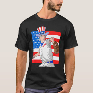 Oom Sam Baseball Pitcher 4 juli Amerikaanse FL T-shirt