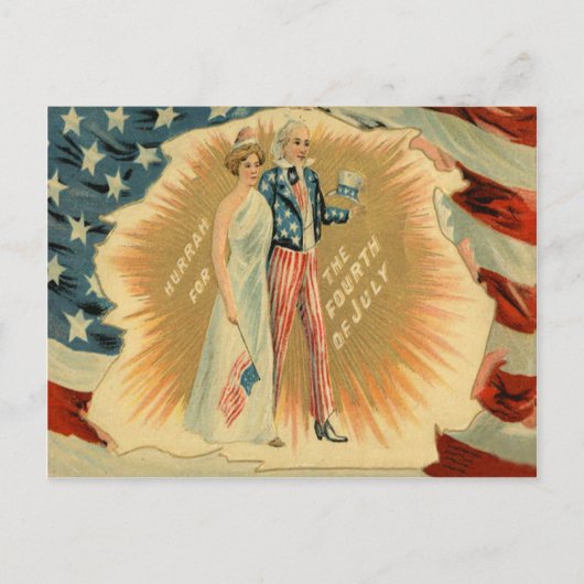 Oom Sam Dame Liberty Amerikaanse vlag Briefkaart (Voorkant)