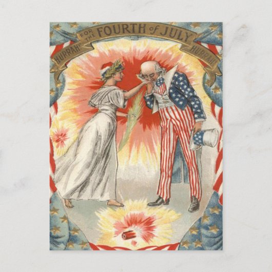Oom Sam Dame Liberty Amerikaanse vlag Vuurwerk Briefkaart (Voorkant)