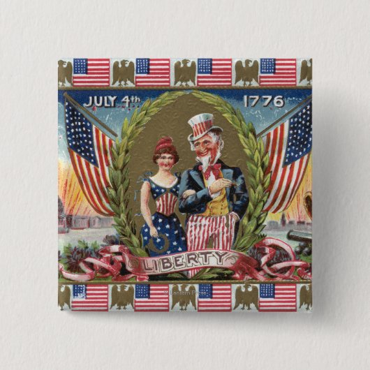 Oom Sam en Lady Liberty Vierkante Button 5,1 Cm (Voorkant)