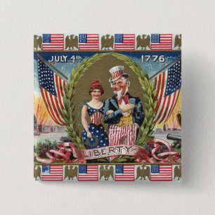 Oom Sam en Lady Liberty Vierkante Button 5,1 Cm