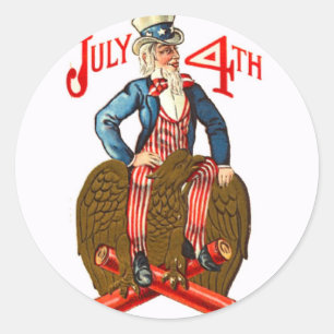 Oom Sam Firecrackers op 4 juli Vintage patriottisc Ronde Sticker