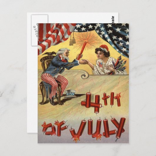 Oom Sam Fireworks Firecracker US Flag Briefkaart (Voorkant / Achterkant)