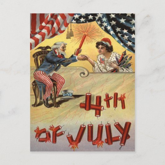 Oom Sam Fireworks Firecracker US Flag Briefkaart (Voorkant)
