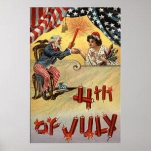 Oom Sam Fireworks Firecracker US Flag Poster