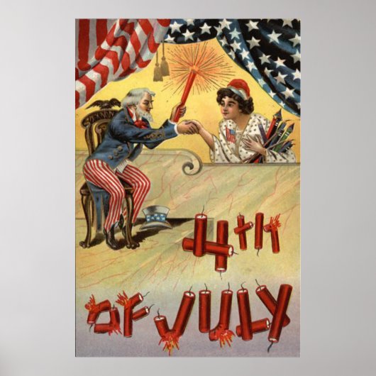 Oom Sam Fireworks Firecracker US Flag Poster (Voorkant)