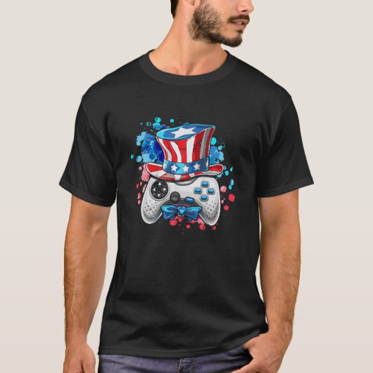 Oom Sam Game Controller 4 juli jongens Kinder T-shirt (Voorkant)