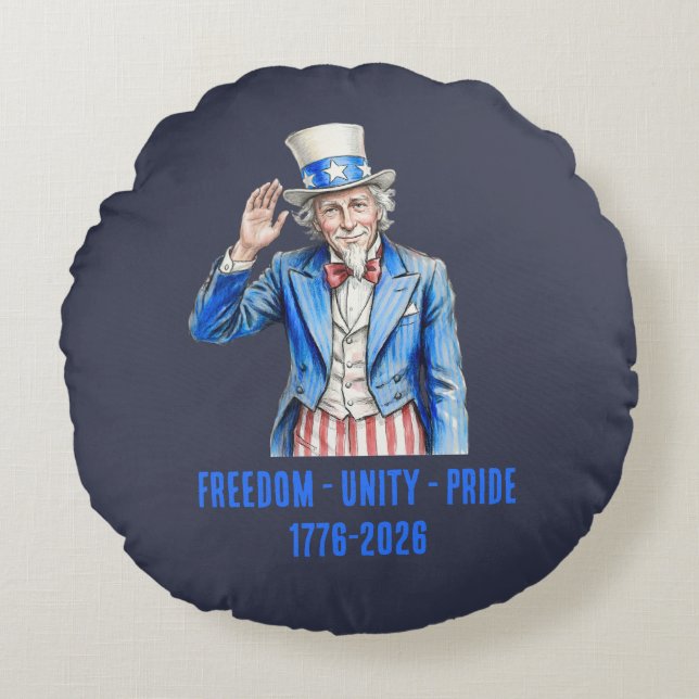 Oom Sam Gelukkig 4 juli Patriottisch Rond Kussen (Voorkant)