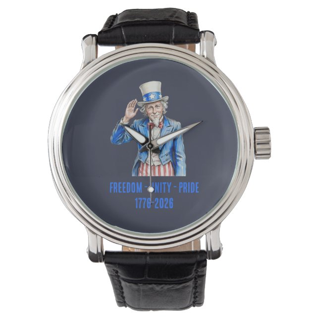 Oom Sam Gelukkige 4 juli Patriottisch Horloge (Voorkant)