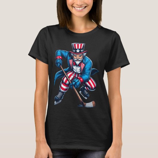 Oom Sam Hockeyspeler 4 juli jongens meisjes T-shirt (Voorkant)