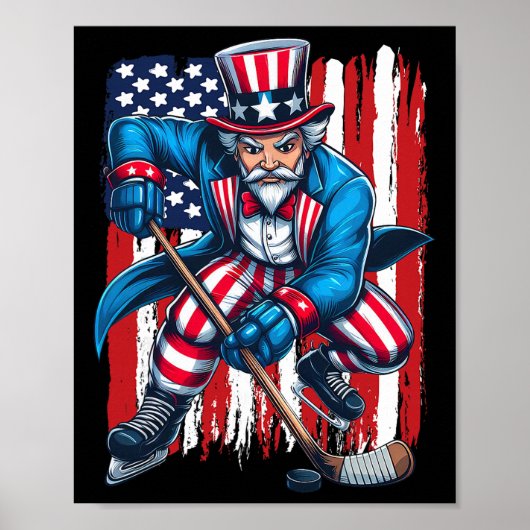 Oom Sam ijshockeyspeler 4 juli Amerikaanse vlag Poster (Voorkant)