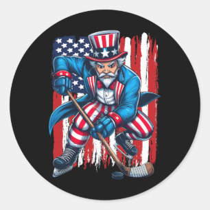 Oom Sam ijshockeyspeler 4 juli Amerikaanse vlag Ronde Sticker