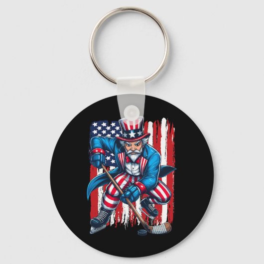 Oom Sam ijshockeyspeler 4 juli Amerikaanse vlag Sleutelhanger (Voorkant)