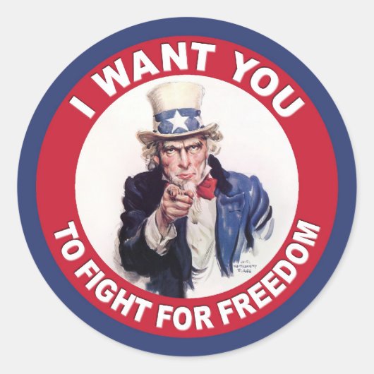 Oom Sam: Ik wil dat je vecht voor vrijheid! Ronde Sticker (Voorkant)