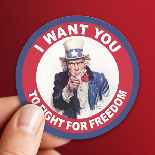 Oom Sam: Ik wil dat je vecht voor vrijheid! Ronde Sticker