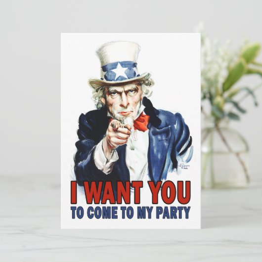 Oom Sam - IK WIL DAT U - partijuitnodiging Kaart (Staand voorkant)