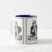 Oom Sam: "Ik wil je!" Tweekleurige Koffiemok (Voorkant links)