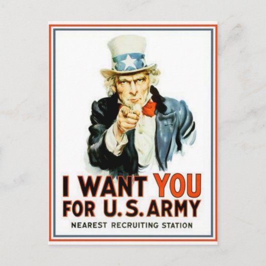 Oom Sam ik wil jullie leger Briefkaart (Voorkant)