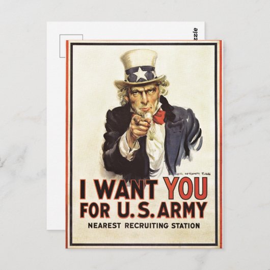 oom Sam ik wil jullie WWI Propaganda VS Briefkaart (Voorkant / Achterkant)