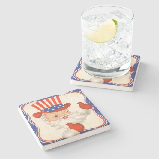 Oom Sam Kerstman Patriottische Kerstmis Stenen Onderzetter (Zijkant)