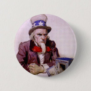 Oom Sam met een lege schatkist Ronde Button 5,7 Cm