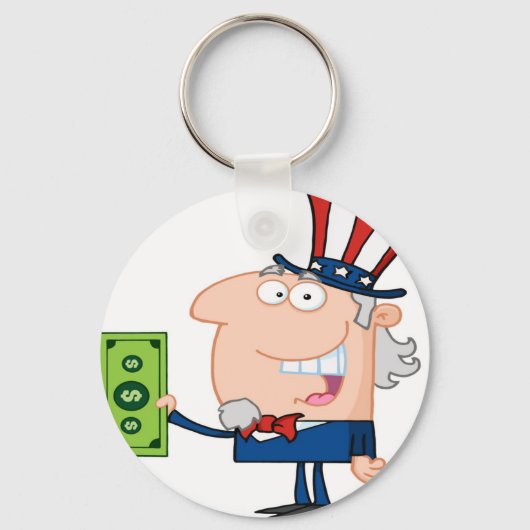 Oom Sam met het houden van een dollar rekening Sleutelhanger (Voorkant)