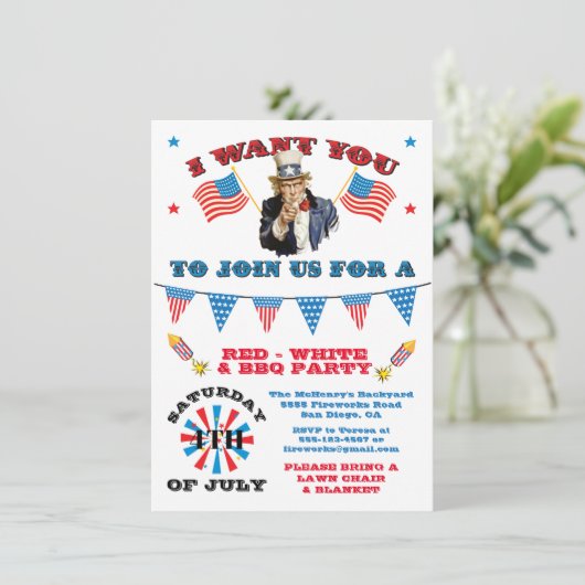 Oom Sam op 4 juli Barbecue bbq party Kaart (Staand voorkant)