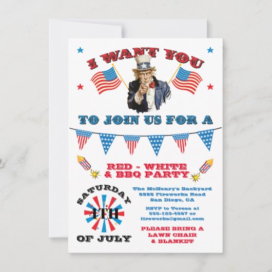 Oom Sam op 4 juli Barbecue bbq party Kaart (Voorkant)