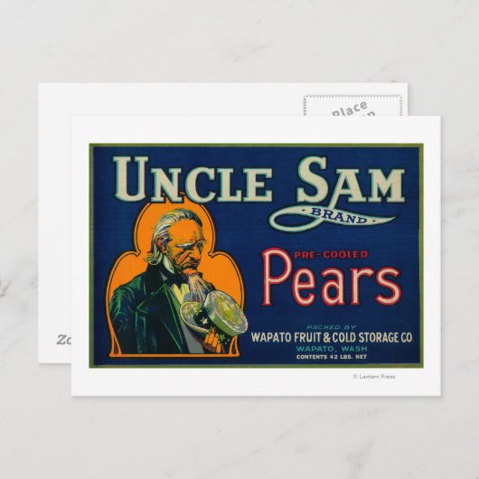 Oom Sam Pear Crate LabelWapato, WA Briefkaart (Voorkant / Achterkant)
