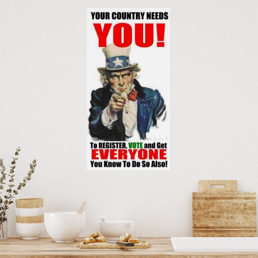 Oom Sam registreert om Poster te stemmen (Keuken)