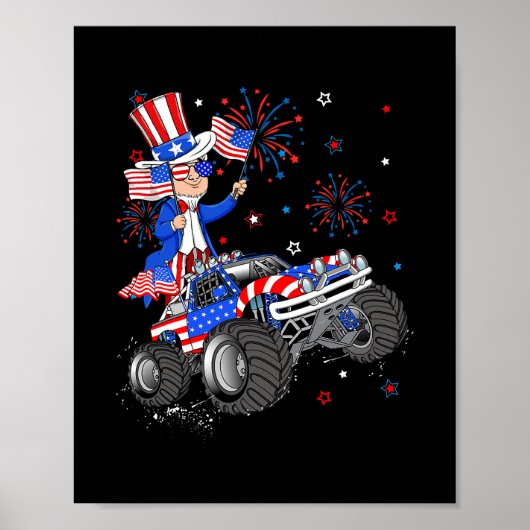 Oom Sam Riding Monster Truck 4 juli grappig Poster (Voorkant)