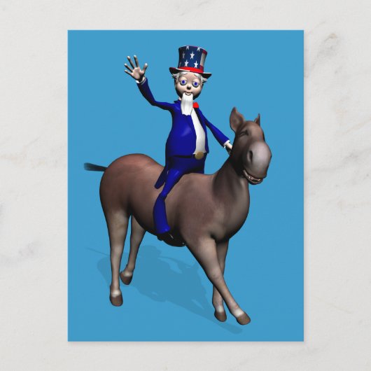 Oom Sam Riding op Donkey Briefkaart (Voorkant)