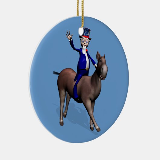 Oom Sam Riding op Donkey Keramisch Ornament (Rechts)