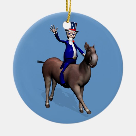 Oom Sam Riding op Donkey Keramisch Ornament (Voorkant)