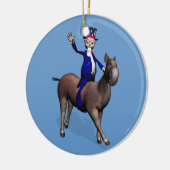 Oom Sam Riding op Donkey Keramisch Ornament (Links)