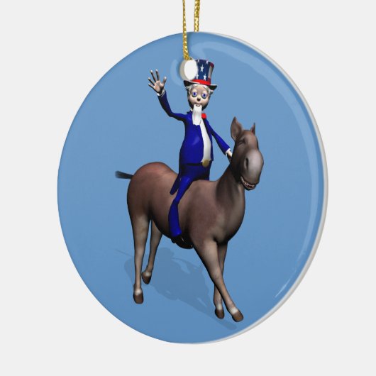 Oom Sam Riding op Donkey Keramisch Ornament (Links)