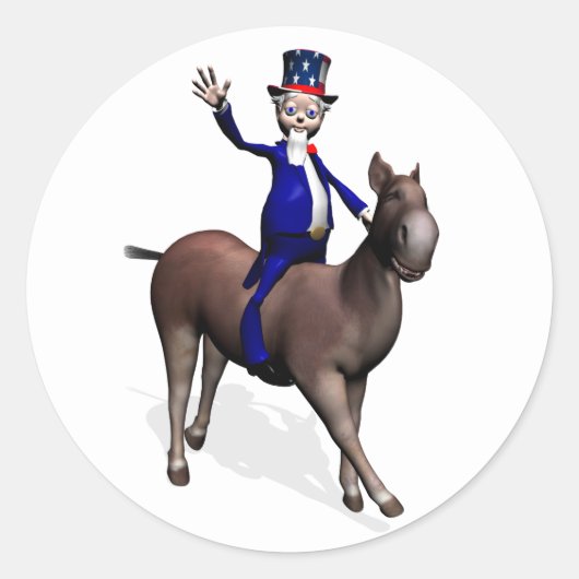 Oom Sam Riding op Donkey Ronde Sticker (Voorkant)