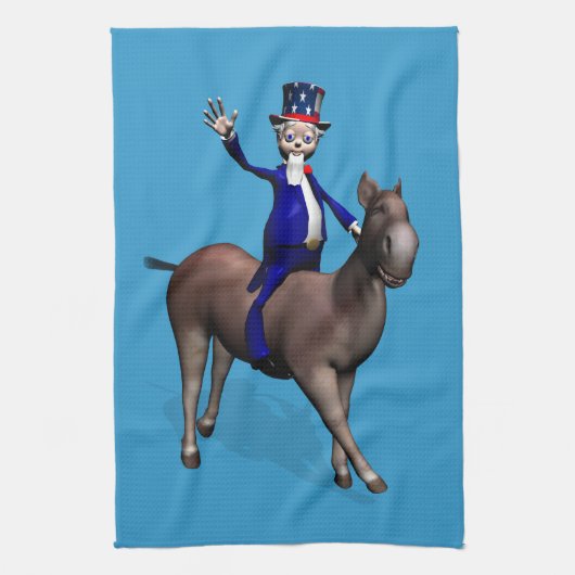 Oom Sam Riding op Donkey Theedoek (Verticaal)