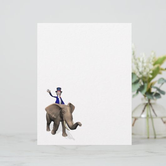 Oom Sam Riding op Elephant (Staand voorkant)
