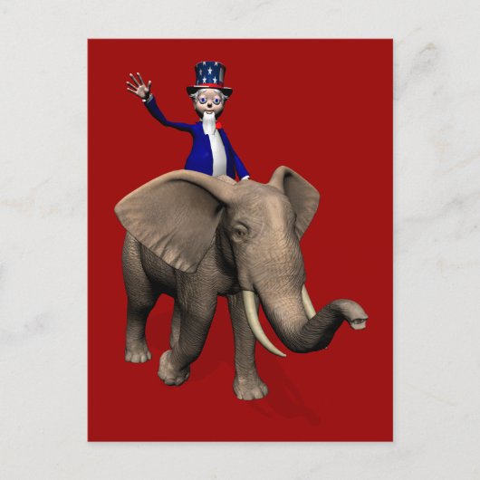 Oom Sam Riding op Elephant Briefkaart (Voorkant)