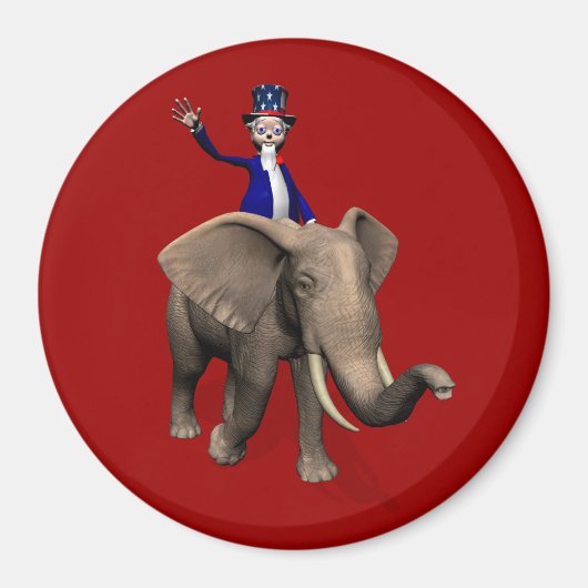 Oom Sam Riding op Elephant Magneet (Voorkant)