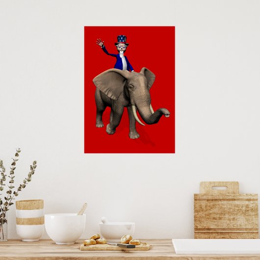 Oom Sam Riding op Elephant Poster (Keuken)