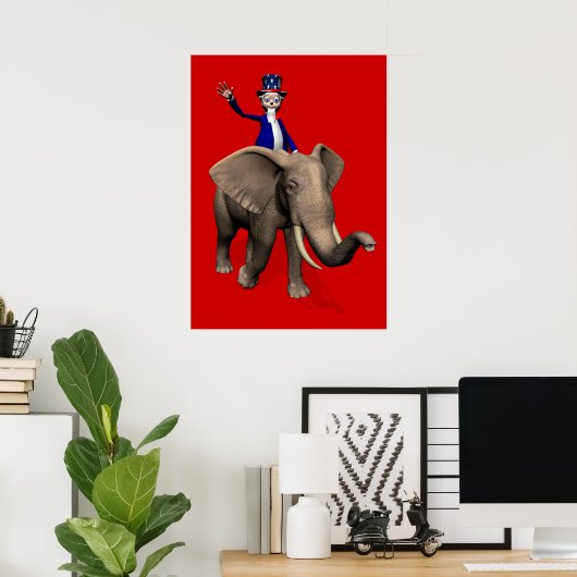 Oom Sam Riding op Elephant Poster (Thuiskantoor)