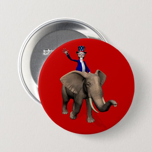 Oom Sam Riding op Elephant Ronde Button 7,6 Cm (Voorkant /achterkant)