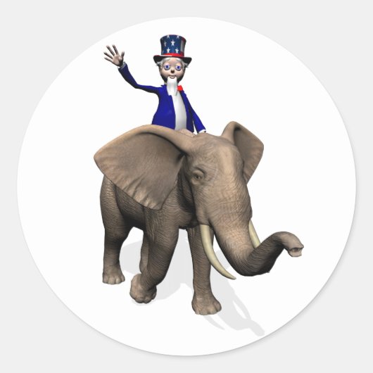 Oom Sam Riding op Elephant Ronde Sticker (Voorkant)