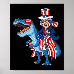 Oom Sam Riding T Rex 4 juli jongens Meisjes Kinder Poster